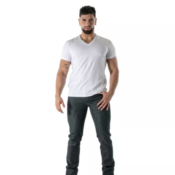Colorful V-Neck T-Shirt in White - Men's Casual Fashion | TOF Paris