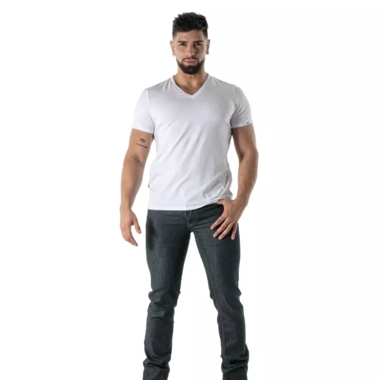 Colorful V-Neck T-Shirt in White - Men's Casual Fashion | TOF Paris
