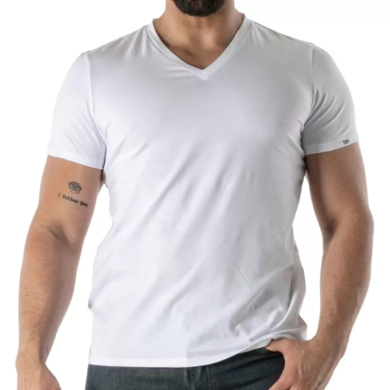 Colorful V-Neck T-Shirt in White - Men's Casual Fashion | TOF Paris