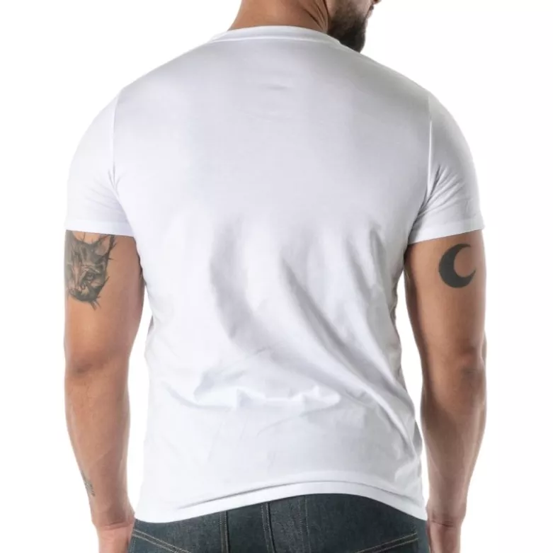 T-Shirt Coloré à Col V Blanc - T-shirts homme casual haut de gamme | TOF Paris