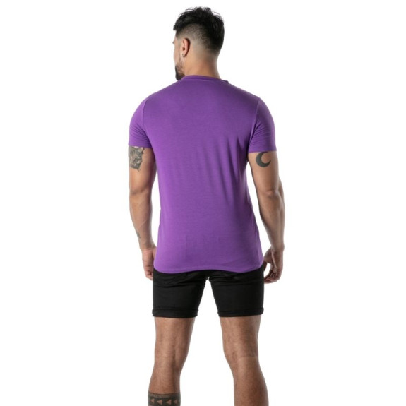 T-Shirt Coloré à Col V Violet
