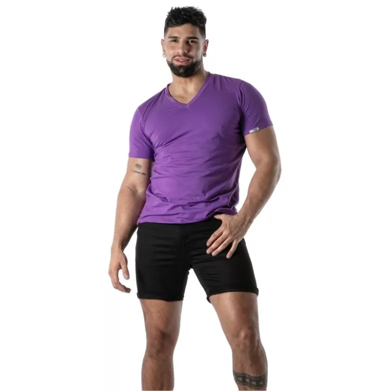 T-Shirt Coloré à Col V Violet - T-shirts homme tendance | TOF Paris