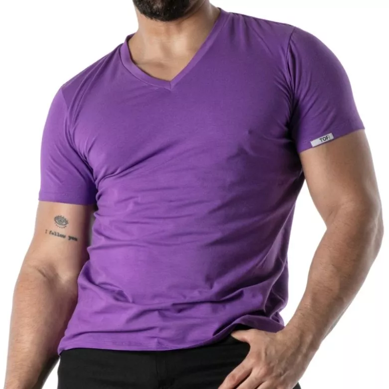 Purple V-Neck T-Shirt - Men's Casual Style & French Craftsmanship | TOF Paris
