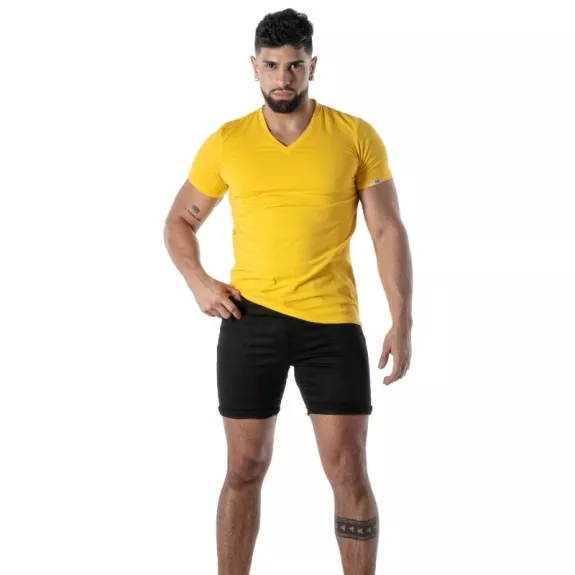 Yellow V-Neck Colorful T-Shirt - Men's Casual Streetwear | TOF Paris