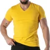 T-Shirt Coloré à Col V Jaune