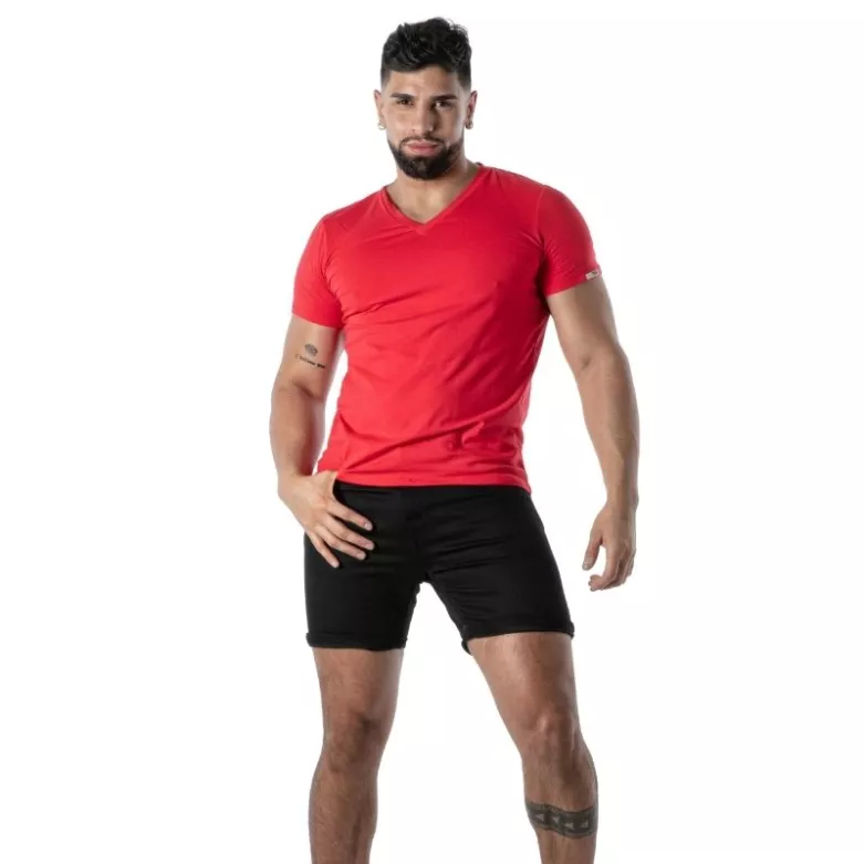 Red V-Neck Colored T-Shirt - Men's Casualwear & Style | TOF Paris