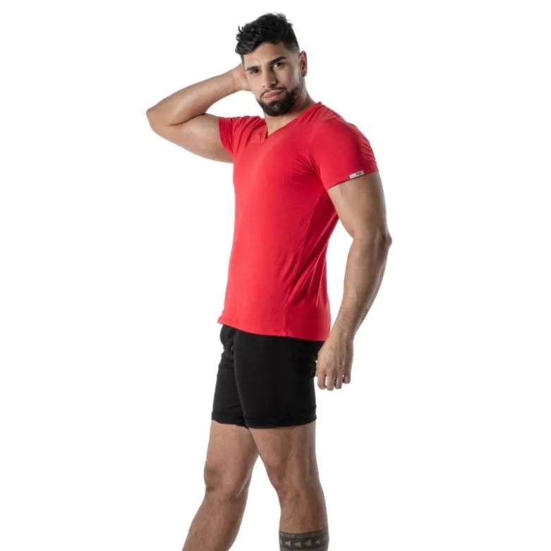T-Shirt Coloré à Col V Rouge - T-shirts homme tendance en France | TOF Paris