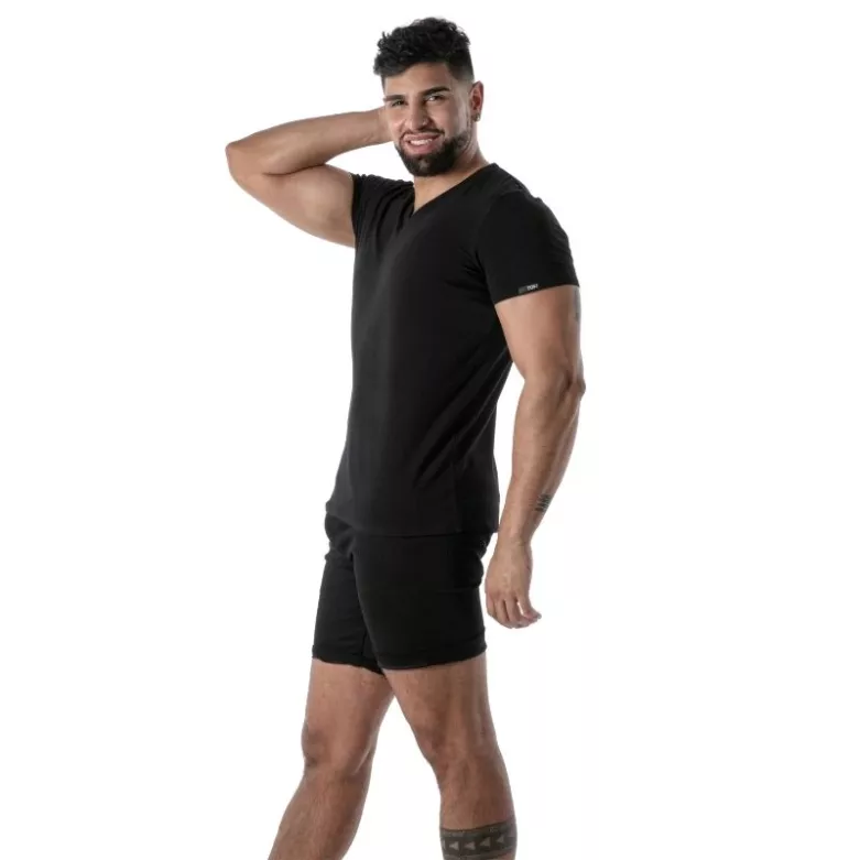 Colorful V-Neck T-Shirt in Black - Men's Casual & Streetwear | TOF Paris