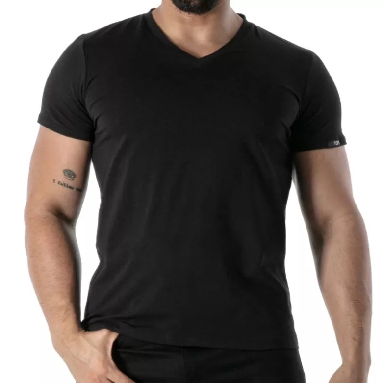 Colorful V-Neck T-Shirt in Black - Men's Casual & Streetwear | TOF Paris