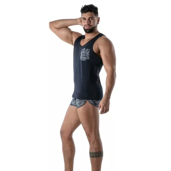Navy Blue Camo Tank Top - Men's Casual Wear | TOF Paris