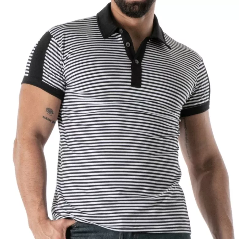 Navy Blue Striped Polo