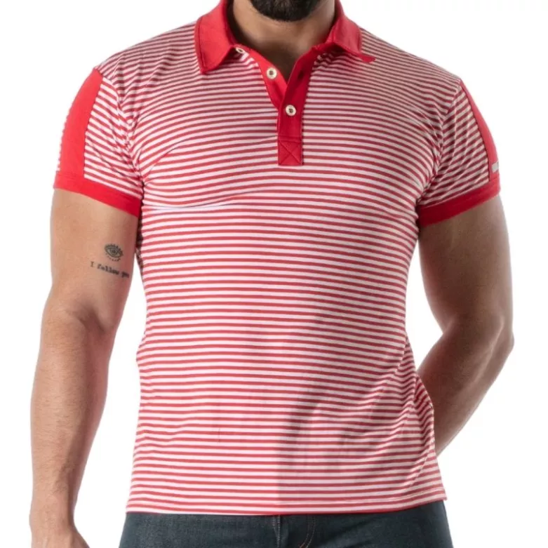 Polo à Rayures Rouge - Men's Polo Shirt Casual Fashion | TOF Paris