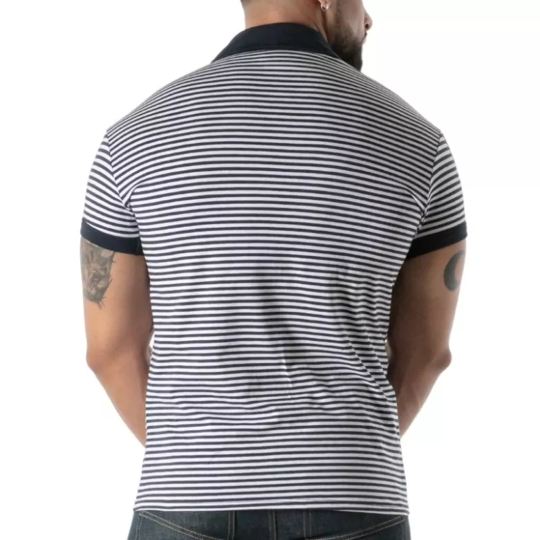 Black striped polo - Men's casual luxury polo shirt | TOF Paris