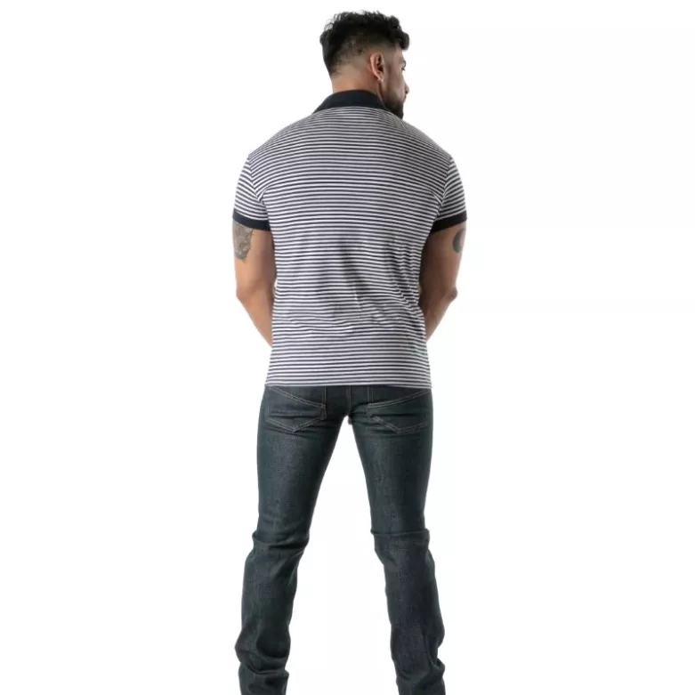 Polo à rayures Noir - Polo homme élégant en coton stretch | TOF Paris