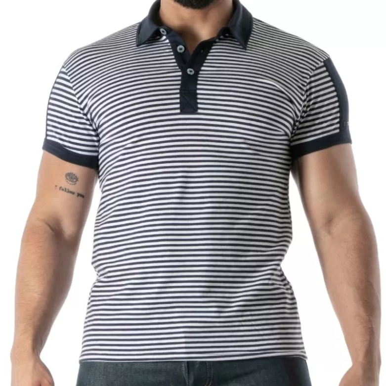 Polo à rayures Noir - Polo homme élégant en coton stretch | TOF Paris