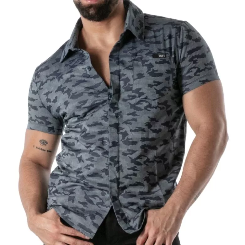 Short-sleeved blue camouflage shirt - Men's casualwear & street style | TOF Paris