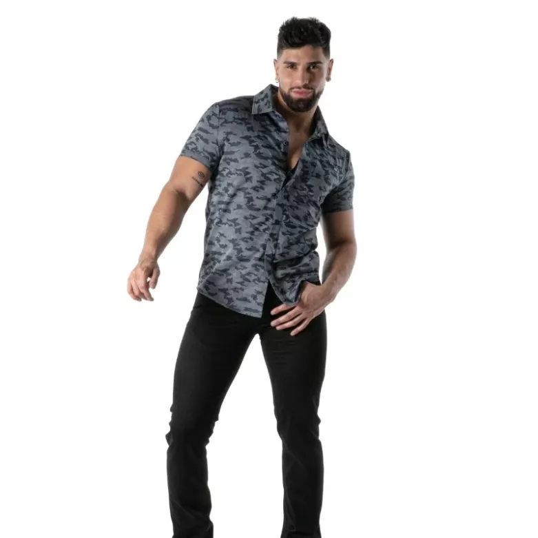Chemise camouflage à manches courtes bleu - Casual & clubwear | TOF Paris