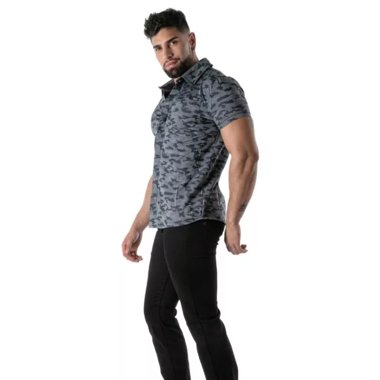 Short-sleeved blue camouflage shirt - Men's casualwear & street style | TOF Paris