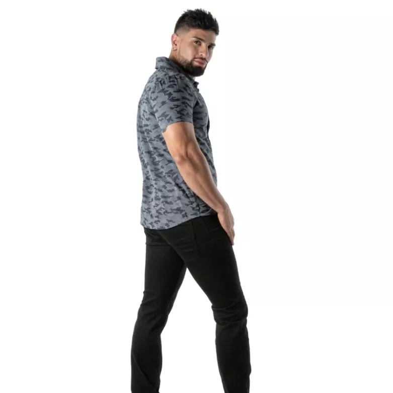 Chemise camouflage à manches courtes bleu - Casual & clubwear | TOF Paris