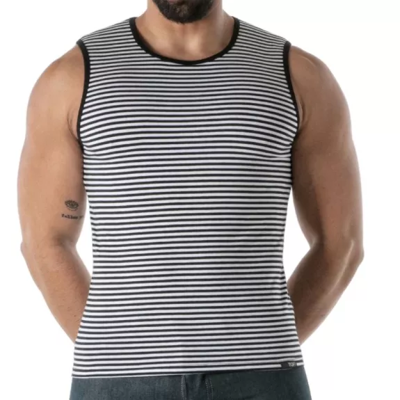 Debardeur À Rayures Noir - Men's Casual Tank Top | TOF Paris