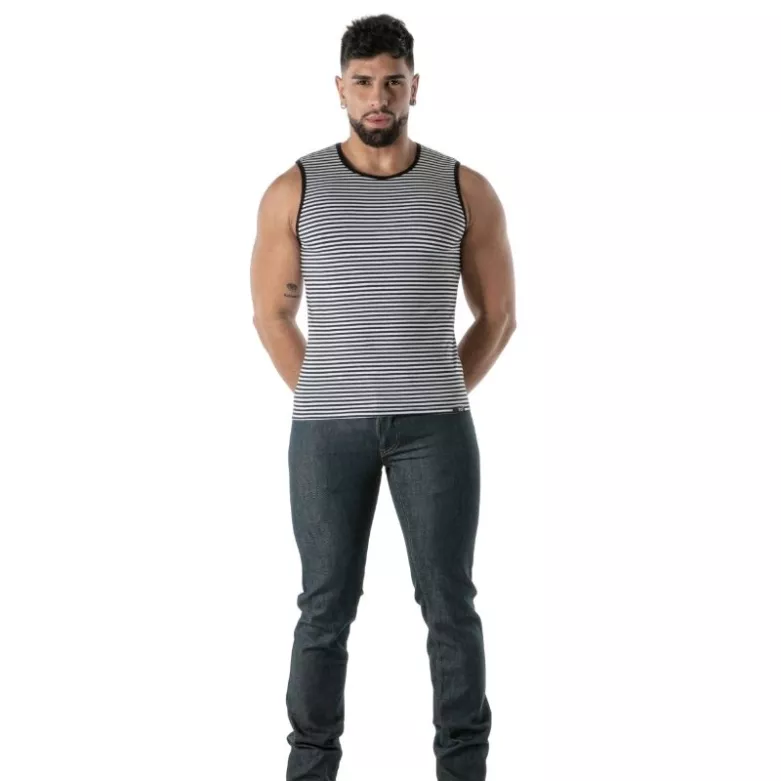Black Striped Tank Top - Men's Casual Fashion | TOF Paris