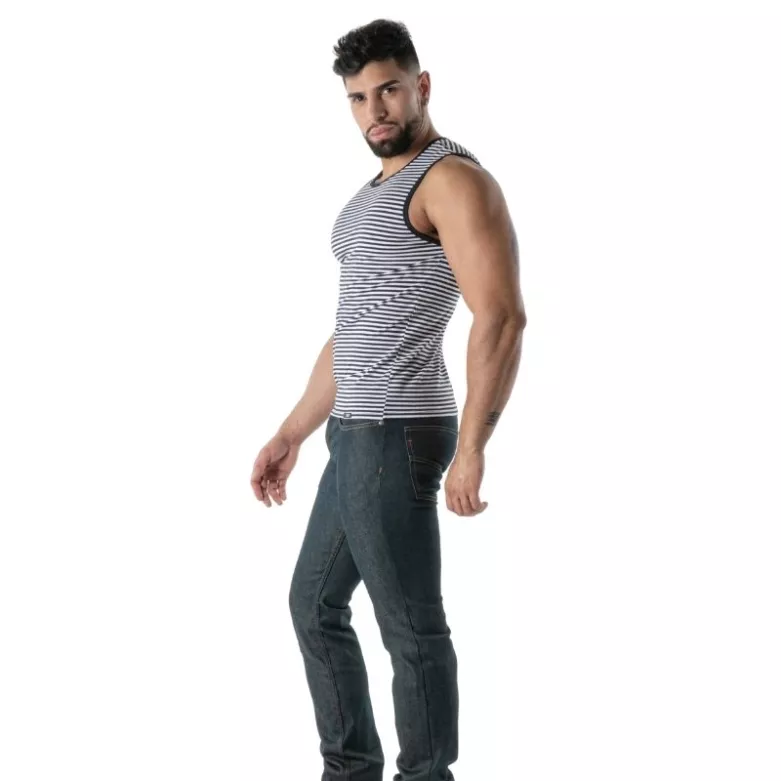 Débardeur À Rayures Bleu Marine - Men's Casual Tank Top | TOF Paris