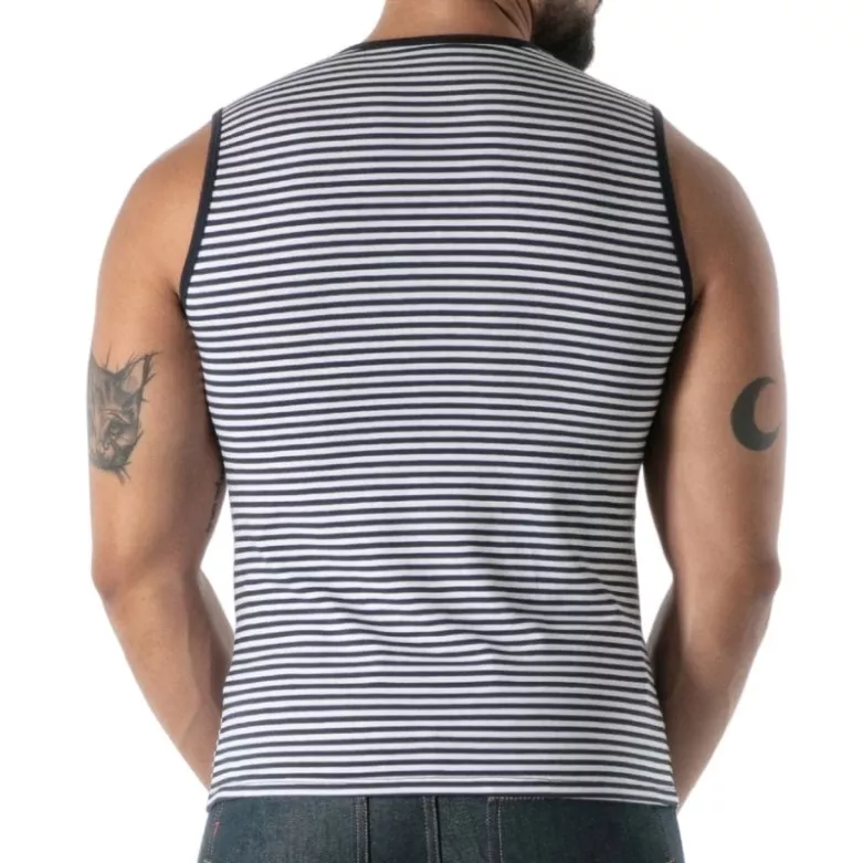 Débardeur À Rayures Bleu Marine - Men's Casual Tank Top | TOF Paris