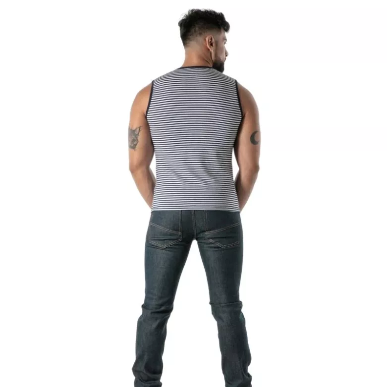 Navy Blue Striped Tank Top - Men's Casual & Fashion Tops | TOF Paris
