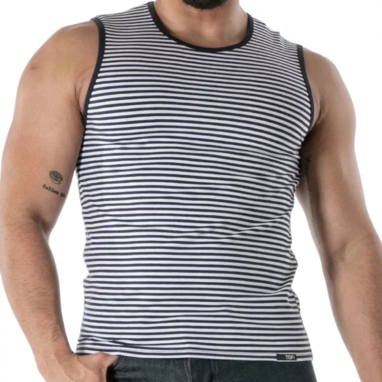 Débardeur À Rayures Bleu Marine - Men's Casual Tank Top | TOF Paris