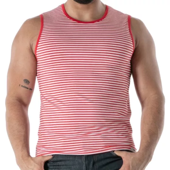 Débardeur À Rayures Rouge - Men's Casual Tank Top | TOF Paris