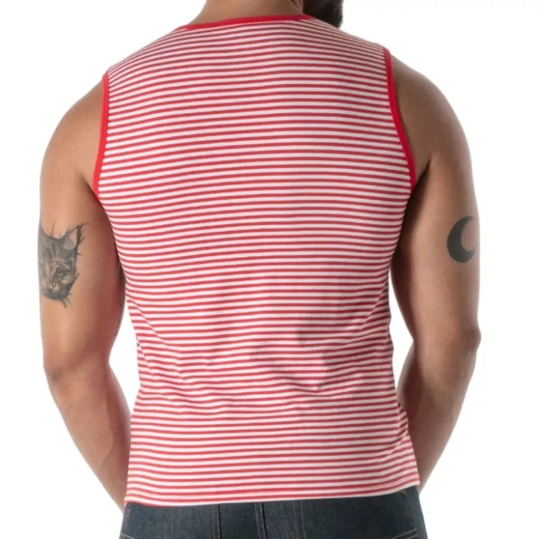 Débardeur À Rayures Rouge - Men's Casual Tank Top | TOF Paris