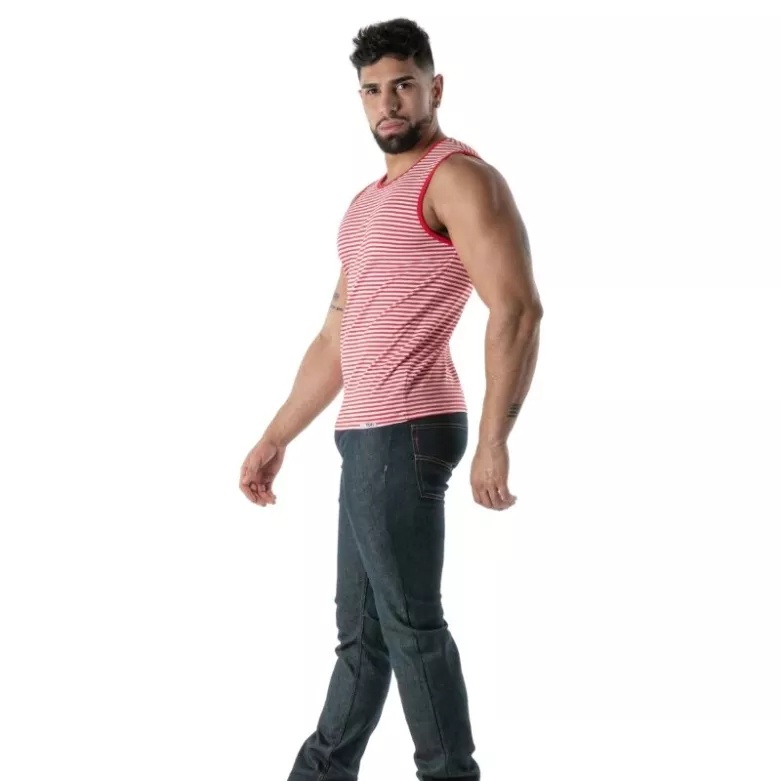 Débardeur À Rayures Rouge - Men's Casual Tank Top | TOF Paris
