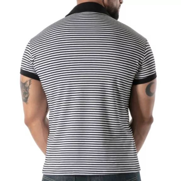 Polo à rayures Noir - Polo homme élégant en coton stretch | TOF Paris