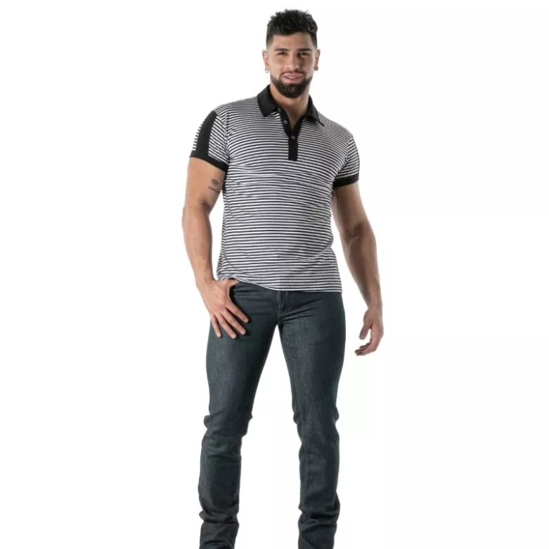Polo à rayures Noir - Polo homme élégant en coton stretch | TOF Paris