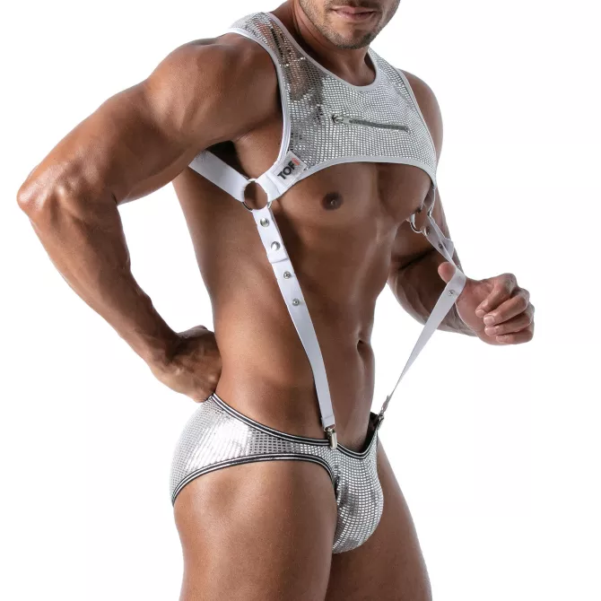 bretelles blanches avec un slip argent