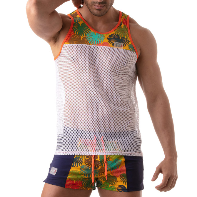 Floral Mesh Tank Top Yellow