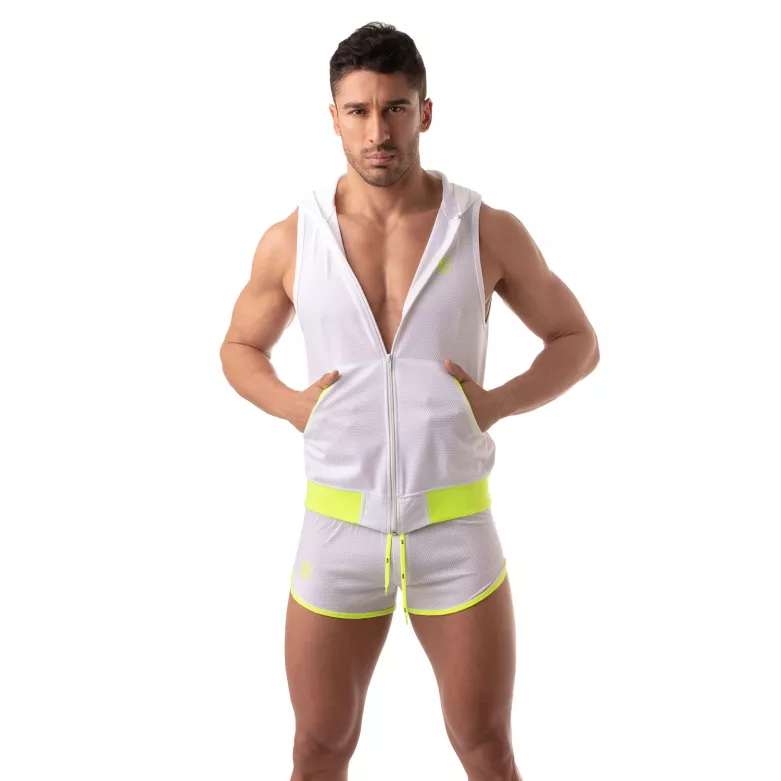 Mesh Sleeveless Hoodie - White