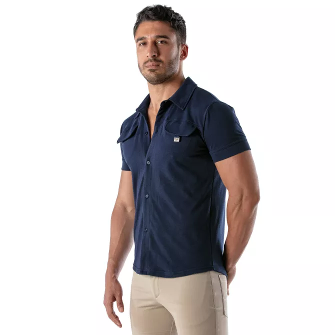 Piqué cotton shirt - Navy
