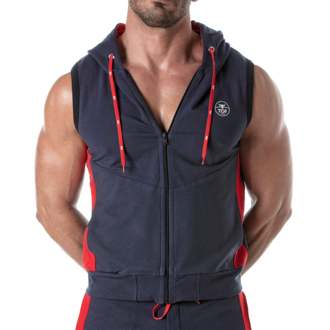 Sweat sans manche bleu et rouge