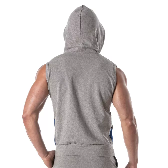 Sweat à capuche zippé sans manches bleu