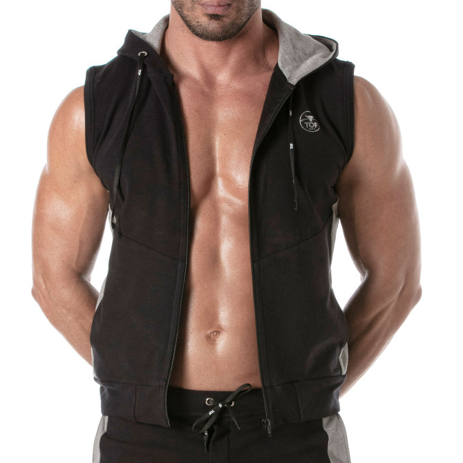 Zipped Sleeveless Hoodie Navy blue