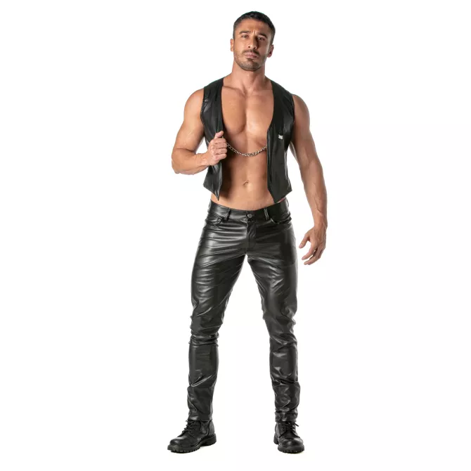 Gilet Faux Cuir Homme - Elégant Avec Chaîne Amovible