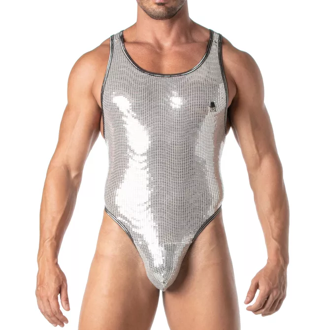 Glitter Body Thong Silver - Sexy Men's Bodysuit | TOF Paris