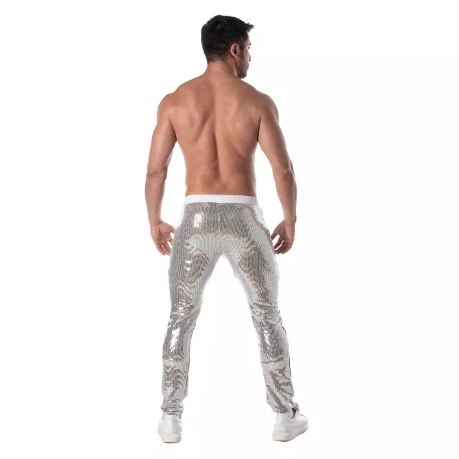 Pantalons à paillettes argent pour hommes