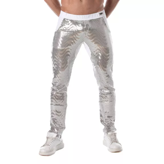 Pantalons à paillettes argent pour hommes