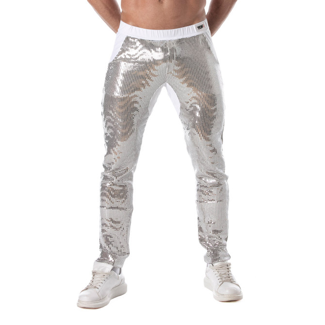 Pantalons à paillettes argent pour hommes