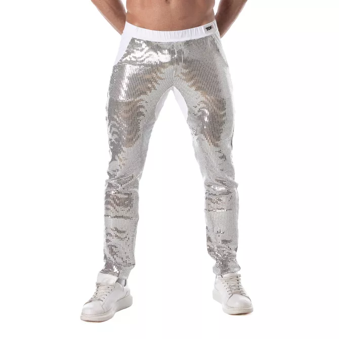Pantalons à paillettes argent pour hommes