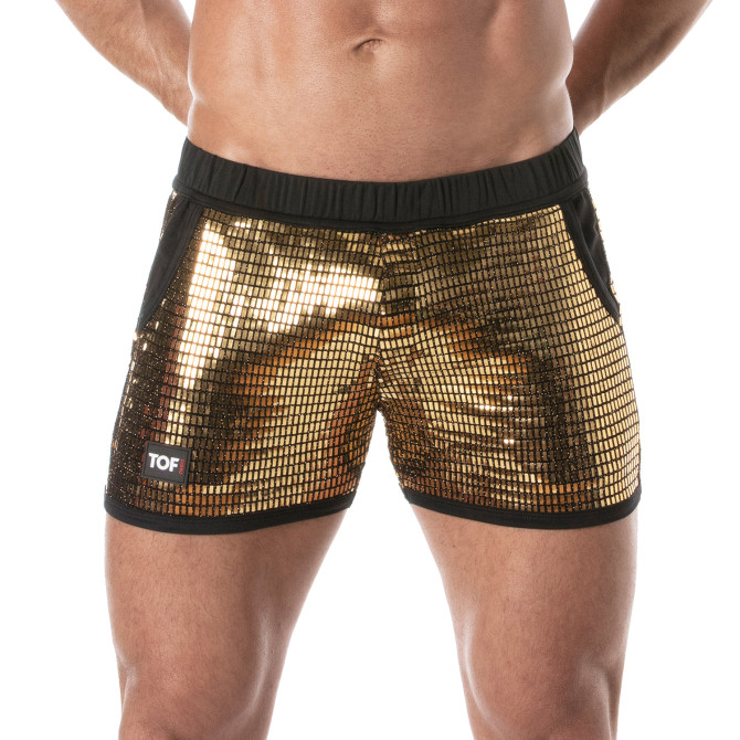 Shorts à paillettes or pour hommes