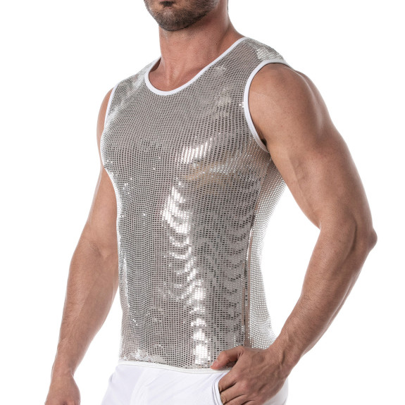 Débardeur à paillettes argent pour hommes