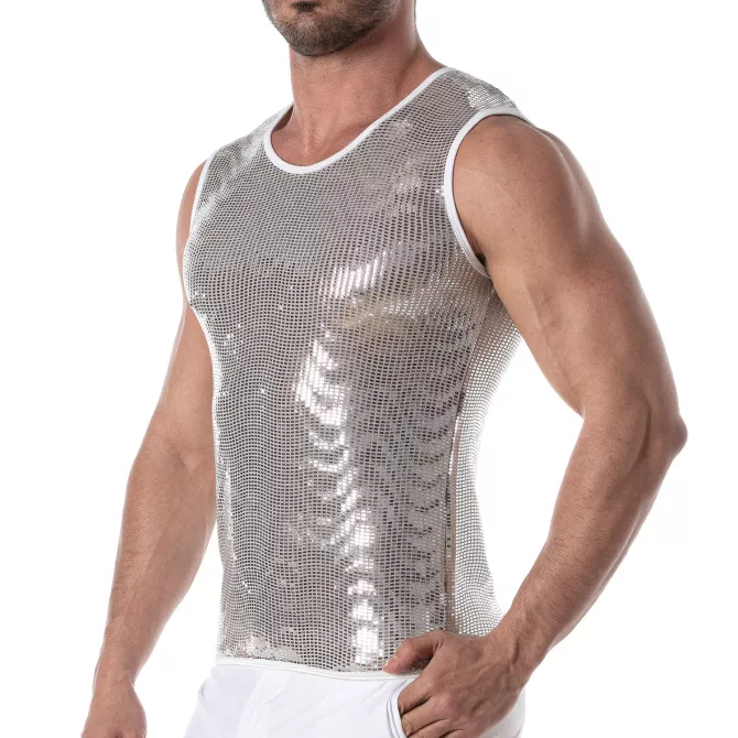 Glitter Tank Top Silver for Men - Dazzling Style | TOF Paris